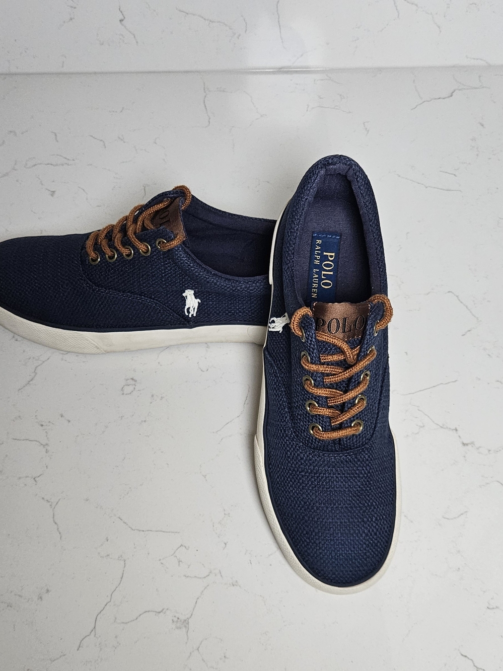 Polo by Ralph Lauren Navy Canvas Low-Top Sneakers with Brown Laces 8.5